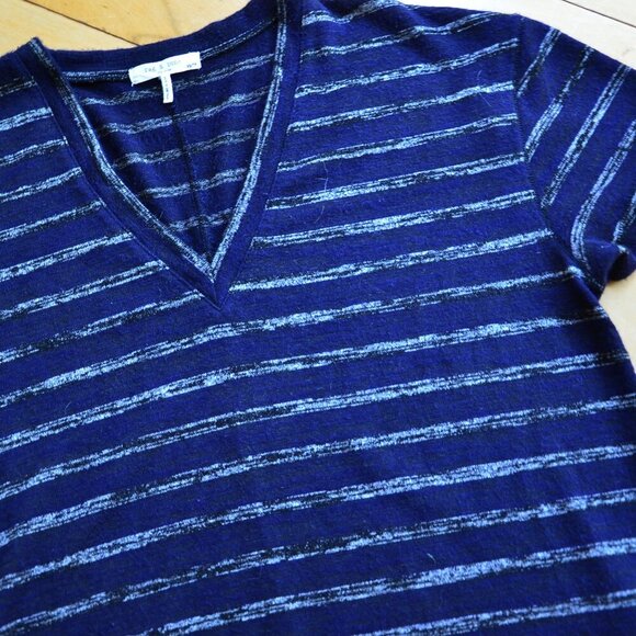 Rag & Bone The Knit Stripe V-Neck T-Shirt XS - Picture 4 of 11